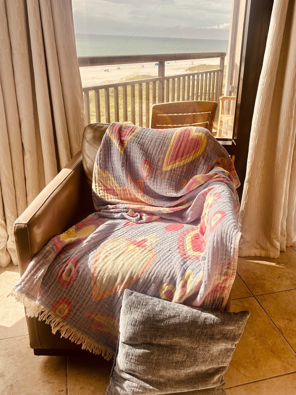 Woven Hippie Hearts Periwinkle Blue Peri Magenta Yellow Orange 1 Twin XL Blanket